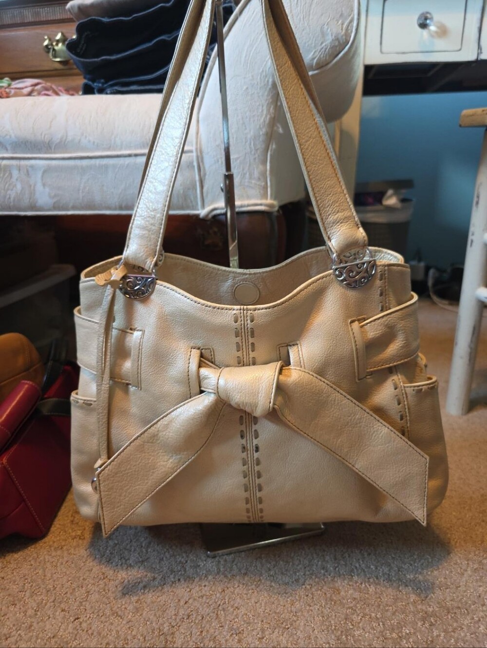 BRIGHTON CLEO BOW TOTE Gold Leather Large Bag! Like New